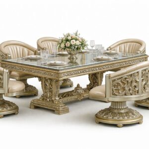 grand royal gold leaf ornate dining set, 6, seater